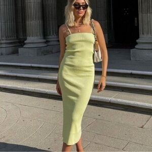 Zara Ribbed Stretch Neon Midi Dress